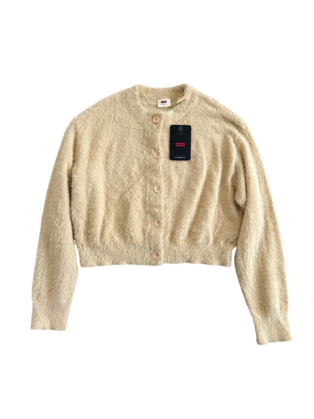 Levis Woman' s Sz XS Fuzzy Beige Button-Up Cardigan Standard Fit Long Sleeve